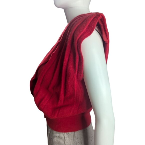 VTG 80's Red Lambswool & Rabbit Fur Sweater Vest w/ Double-Breasted Buttons Sz P - Picture 5 of 10